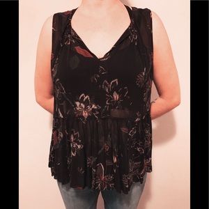 Sheer babydoll tie front top